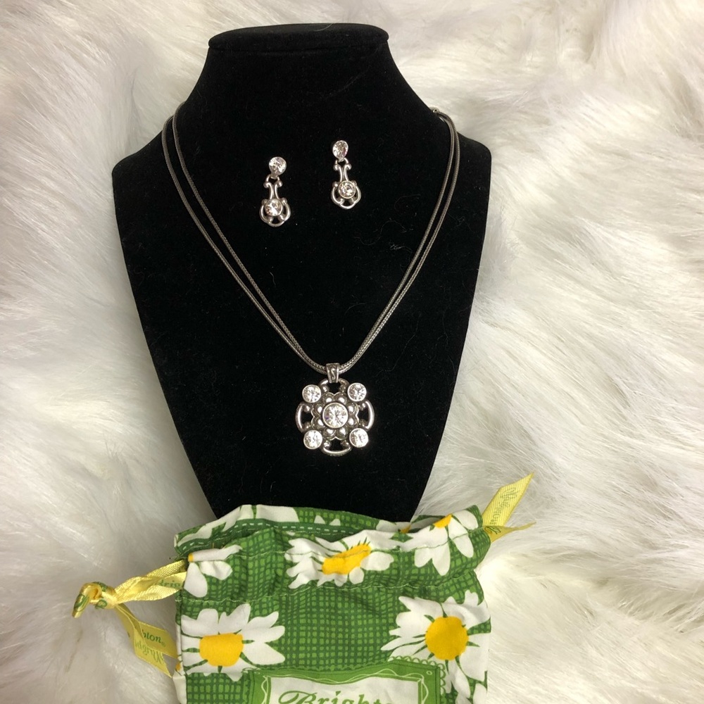 Brighton double chain Crystal pendant necklace and earrings